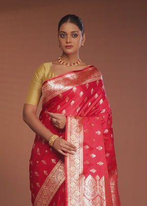 Red Banarasi Silk Saree With Blouse Piece