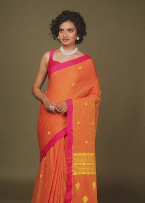 Orange Pure Cotton Saree With Blouse Piece