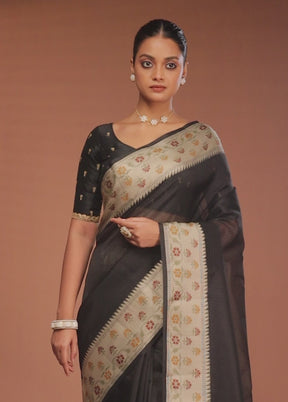 Black Kora Silk Saree With Blouse Piece
