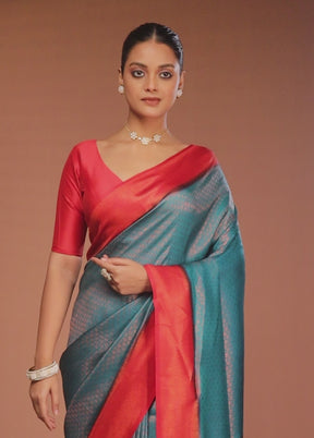 Blue Dupion Silk Saree With Blouse Piece