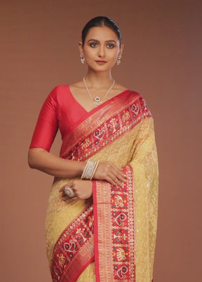 Yellow Tissue Silk Saree With Blouse Piece