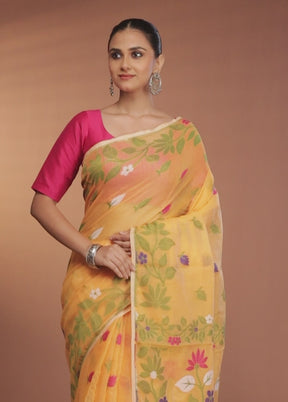 Orange Tant Jamdani Saree Without Blouse Piece