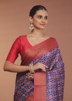 Blue Tussar Silk Saree With Blouse Piece