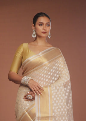 Cream Kora Silk Saree With Blouse Piece