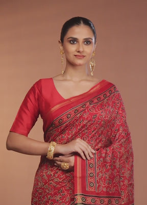 Red Chanderi Silk Saree With Blouse Piece