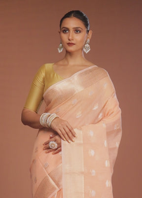 Pink Kora Silk Saree With Blouse Piece