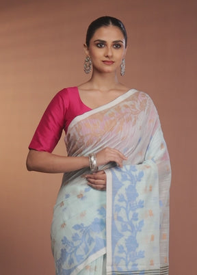 Blue Matka Silk Saree With Blouse Piece
