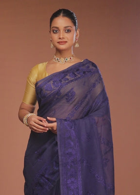 Blue Pure Cotton Saree With Blouse Piece