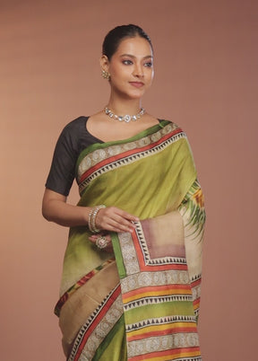 Cream Printed Pure Silk Saree Without Blouse Piece