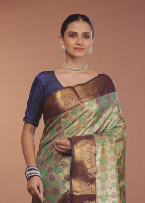 Gold Kanjivaram Silk Saree With Blouse Piece