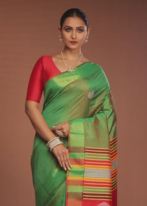 Green Handloom Kalakshetra Pure Silk Saree With Blouse Piece