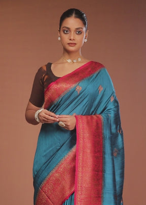 Green Tussar Pure Silk Saree With Blouse Piece