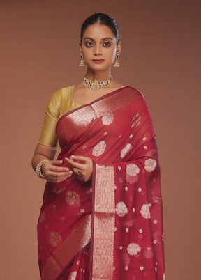 Maroon Kora Silk Saree With Blouse Piece