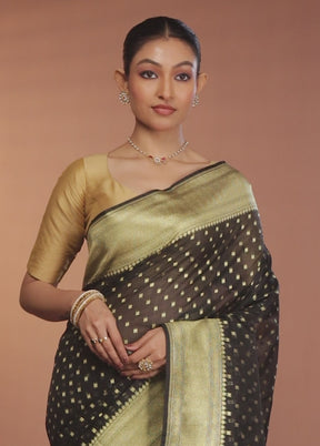 Black Kora Silk Saree With Blouse Piece