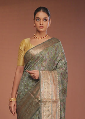 Green Tussar Silk Saree With Blouse Piece