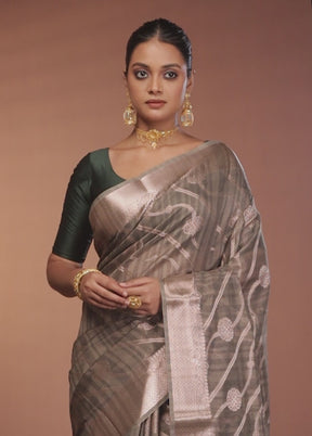 Green Kora Silk Saree With Blouse Piece