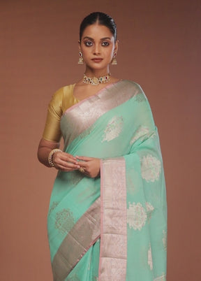 Blue Kora Silk Saree With Blouse Piece