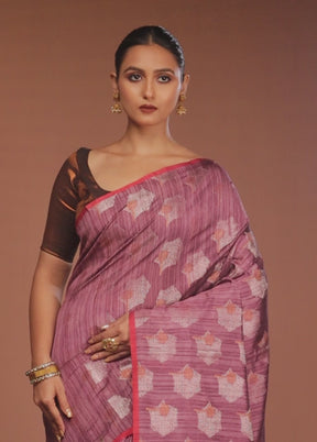 Purple Kora Silk Saree With Blouse Piece