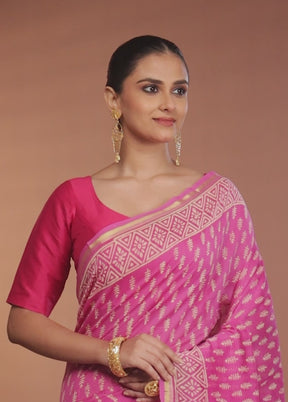 Pink Chanderi Silk Saree With Blouse Piece