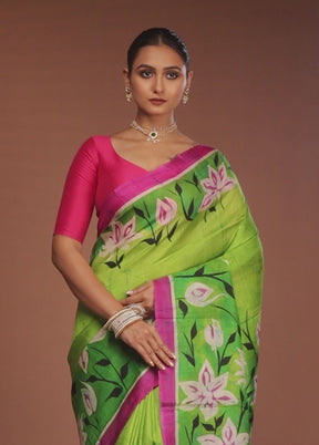 Multicolor Printed Pure Silk Saree Without Blouse Piece