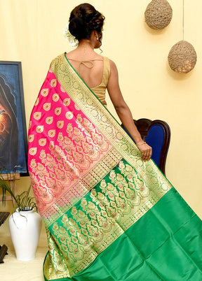 Pink Handloom Banarasi Pure Silk Saree With Blouse
