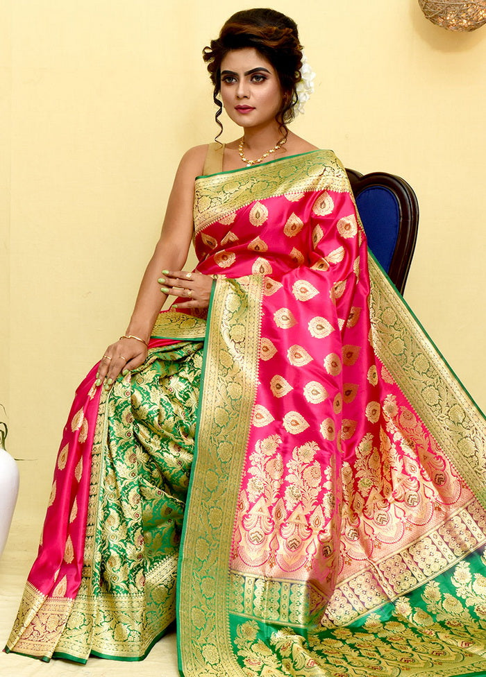 Pink Handloom Banarasi Pure Silk Saree With Blouse