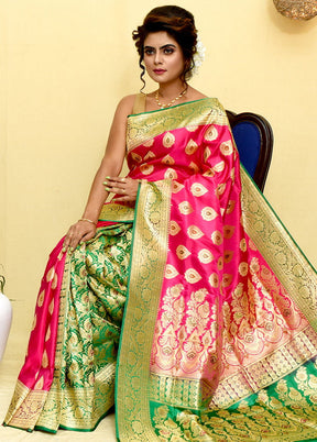 Pink Handloom Banarasi Pure Silk Saree With Blouse